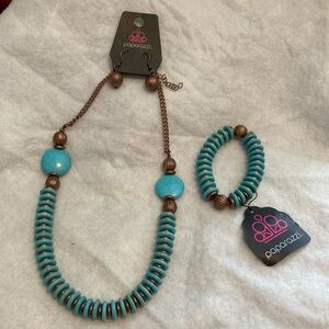 Paparazzi, turquoise and copper necklace and bracelet bundle